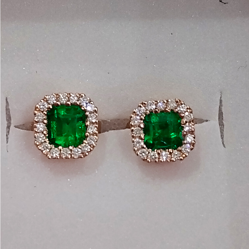 Aretes en oro 18 k con esmeraldas colombianas y diamantes